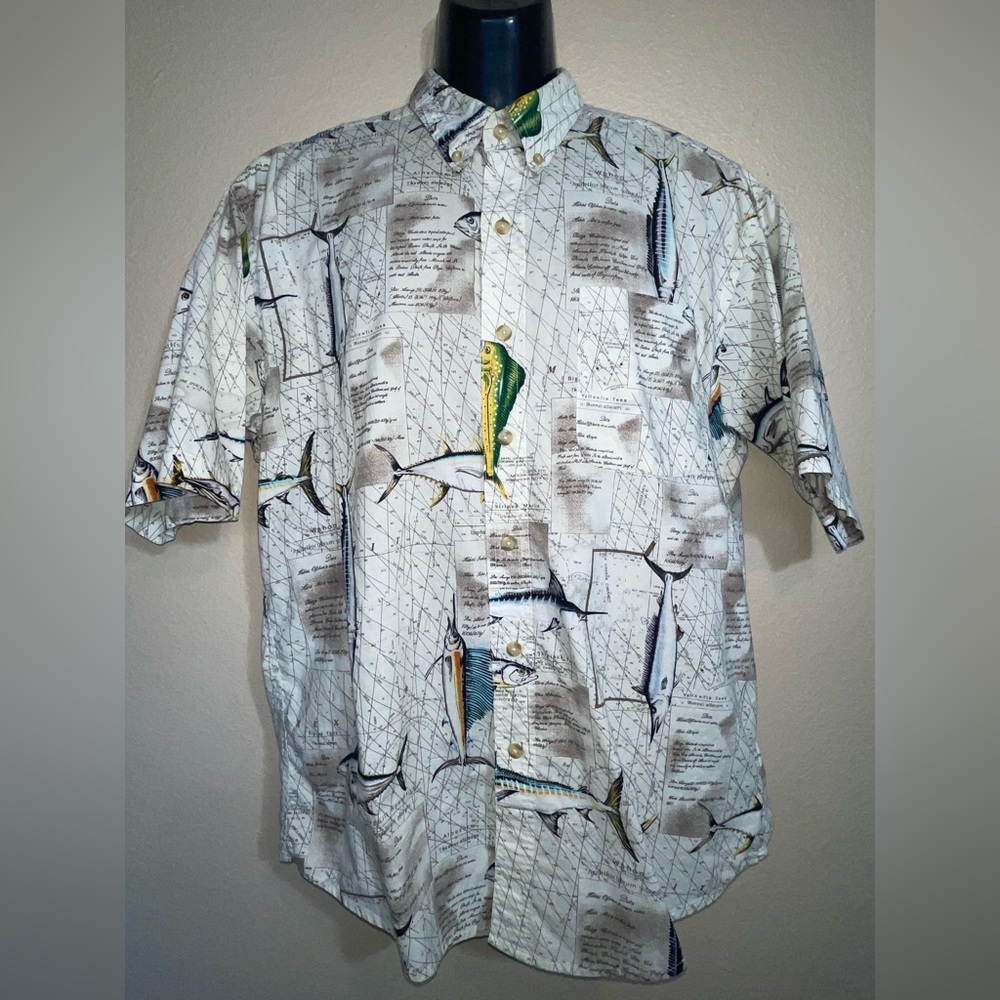 Bimini Bay Outfitters  Short-Sleeve Fishing Print Button-Up Shirt